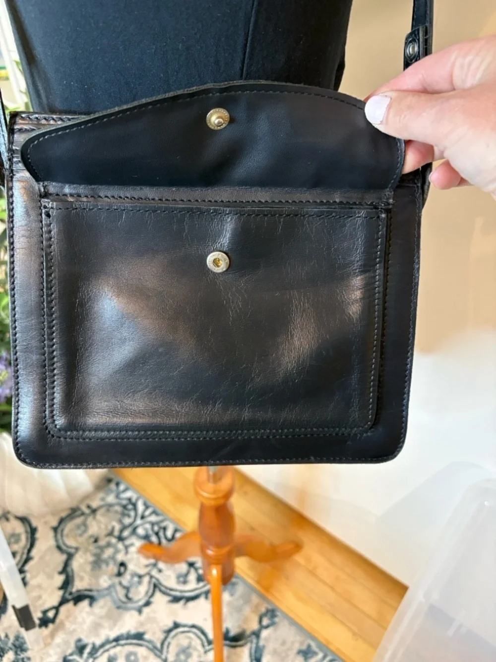 Black Leather Shoulder Bag | Vintage Korea